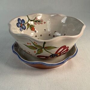 Saparna Hand-Painted Floral Colander with Drip Tray